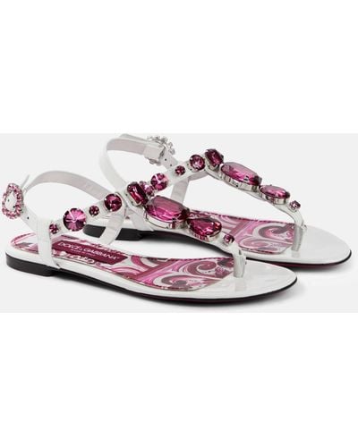 Dolce & Gabbana Embellished Leather Sandals - Multicolour