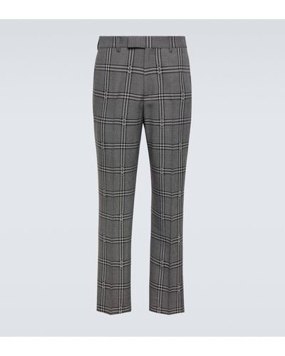 Gucci Horsebit Checked Wool Wide-leg Pants - Grey