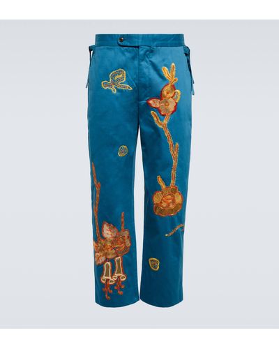 Bode Bell Flower Cotton Pants - Blue