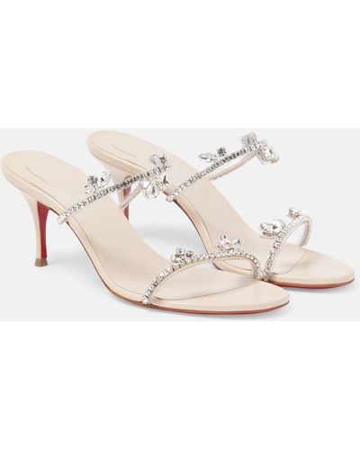 Christian Louboutin Just Queen 70 Embellished Leather Mules - Natural