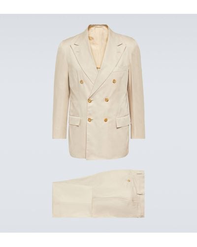 Kiton Double-breasted Cotton Suit - Natural