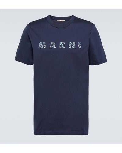 Marni Logo Cotton Jersey T-shirt - Blue