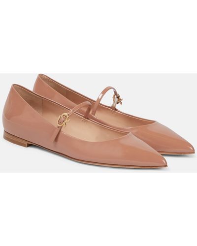 Gianvito Rossi Ribbon Patent Leather Ballet Flats - Brown