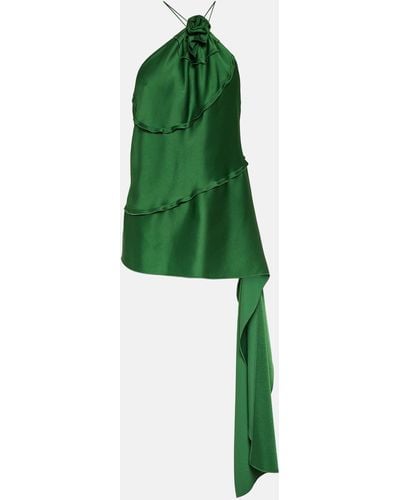 Victoria Beckham Floral-applique Draped Satin Top - Green