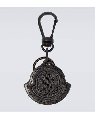 Moncler Logo Leather Keychain - Black