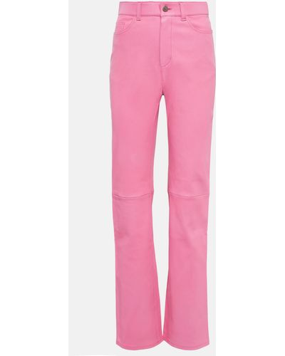 Stouls Terry High-rise Straight Leather Pants - Pink