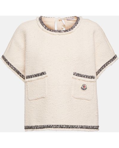 Moncler Embroidered Knitted Cotton-blend Top - Natural