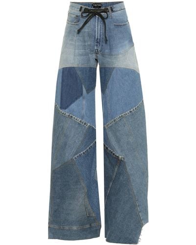 Tom Ford Patchwork High-rise Wide-leg Jeans - Blue