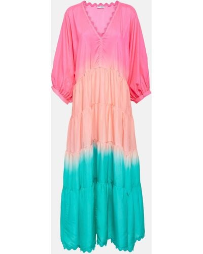 Juliet Dunn Colorblocked Tiered Silk Maxi Dress - Pink