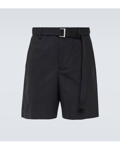 Sacai Chalk Stripe Wool-blend Shorts - Black