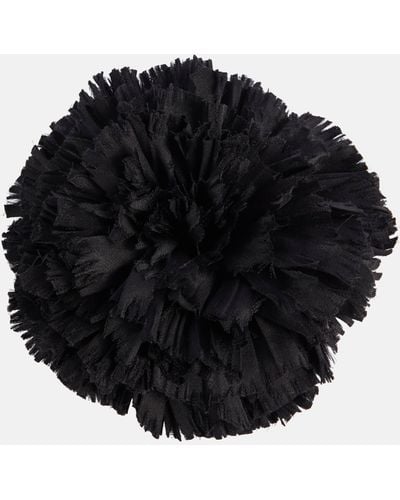 Saint Laurent Floral-applique Silk Satin Brooch - Black