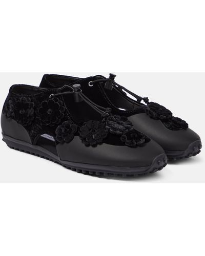 Cecilie Bahnsen Shay floral-appliqué ballerina shoes - Black