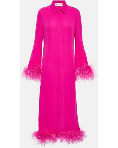 Valentino Feather-trimmed Silk Cady Shirt Dress - Pink