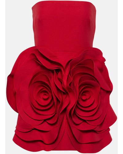 Valentino Crepe Couture Floral-applique Minidress - Red