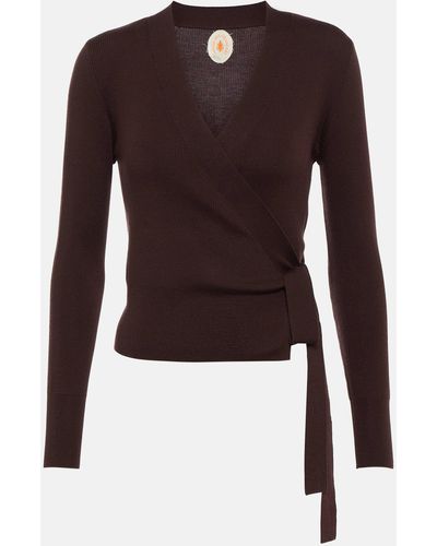 Jardin Des Orangers Ribbed-knit Virgin Wool Wrap Cardigan - Brown