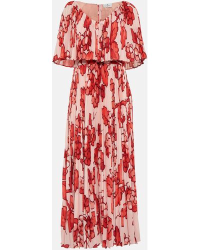Etro Floral Pleated Maxi Dress - Red