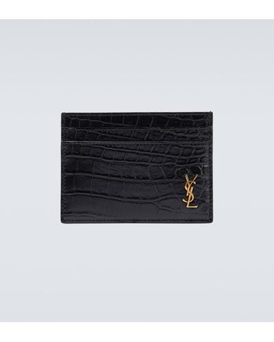 Saint Laurent Croc-effect Leather Card Holder - Black