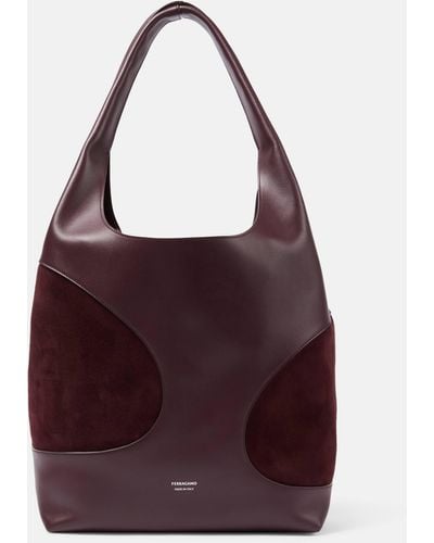 Ferragamo Large Leather And Suede Tote Bag - Purple