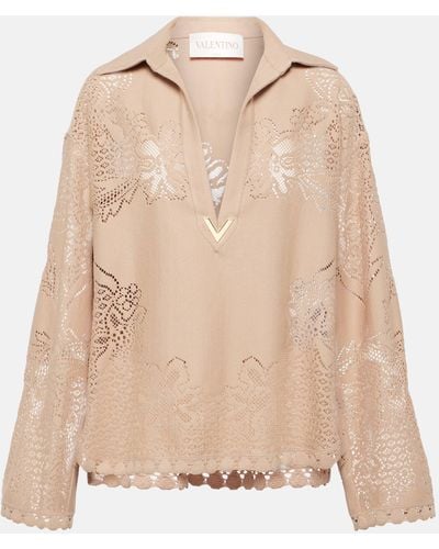 Valentino Vgold Guipure Lace Blouse - Natural