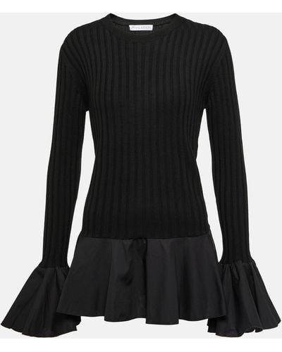 JW Anderson Ruffled Ribbed-knit Wool Sweater - Black