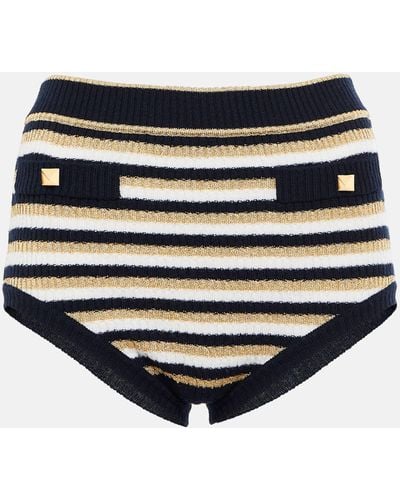 Valentino Roman Stud Striped Wool Shorts - Black