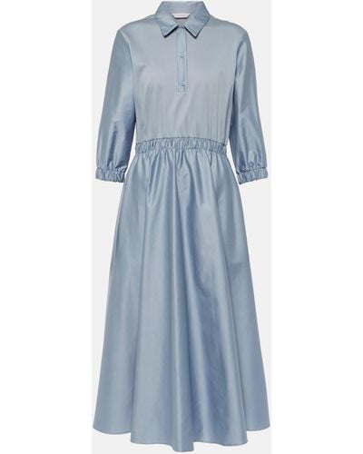 Max Mara Maggio Pleated Cotton Midi Dress - Blue
