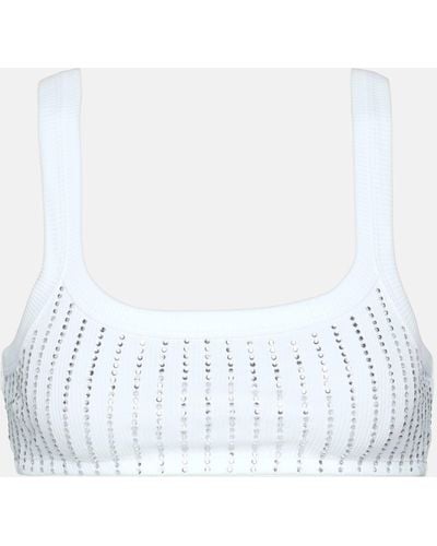 The Attico Crystal-embellished Cotton Top - White