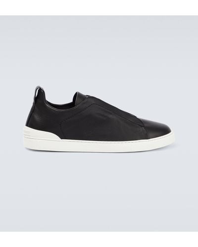 Zegna Leather Triple Stitchtm Sneakers - Black