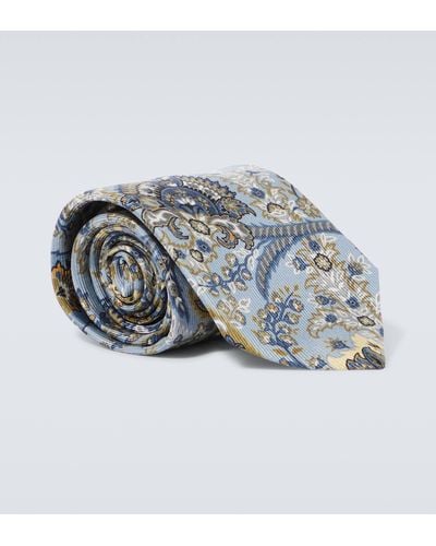 Etro Floral Silk Jacquard Tie - Blue