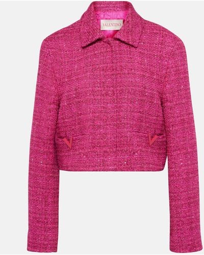 Valentino Vgold Cropped Lame Tweed Jacket - Pink
