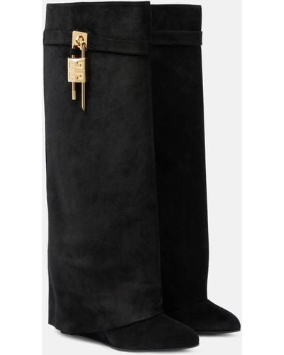 Givenchy Shark Lock Suede Knee-high Boots - Black