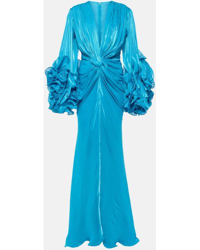 Costarellos Dulcie Ruffled Georgette Lame Gown - Blue