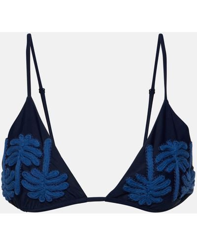 Johanna Ortiz Embroidered Bikini Top - Blue