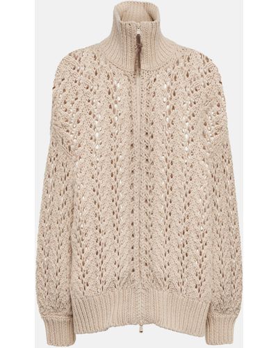 Brunello Cucinelli Open-knit Wool-blend Cardigan - Natural