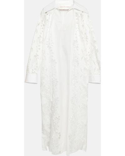 Valentino Embroidered Cotton Midi Dress - White