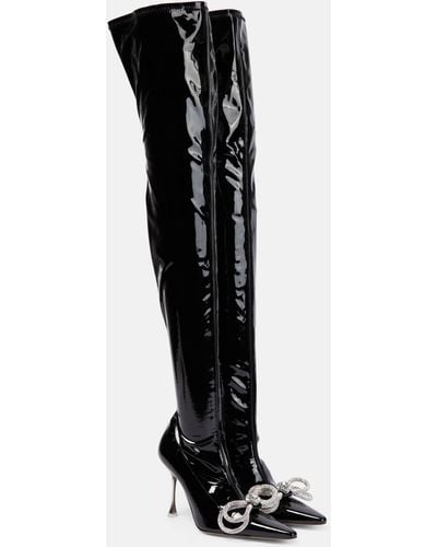 Mach & Mach Double Bow Embellished Over-the-knee Boots - Black
