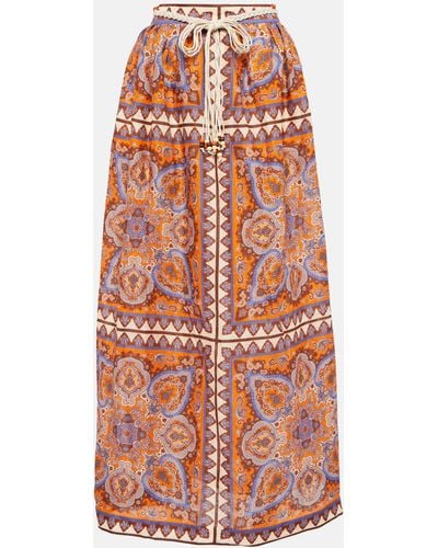 Zimmermann Paisley Print Long Cotton Skirt - Orange
