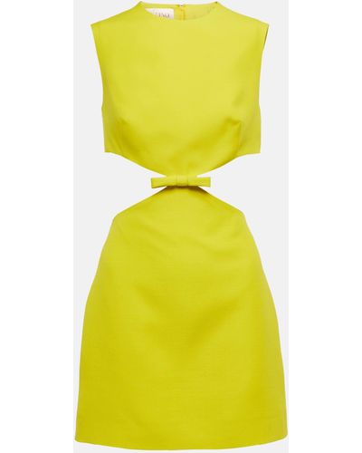 Valentino Cutout Wool And Silk Crepe Minidress - Yellow