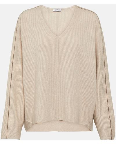 Brunello Cucinelli Wool, Cashmere And Silk Sweater - Natural