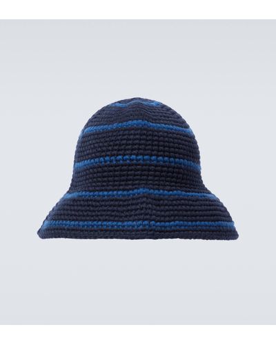 Our Legacy Tom Tom Striped Cotton Crochet Hat - Blue