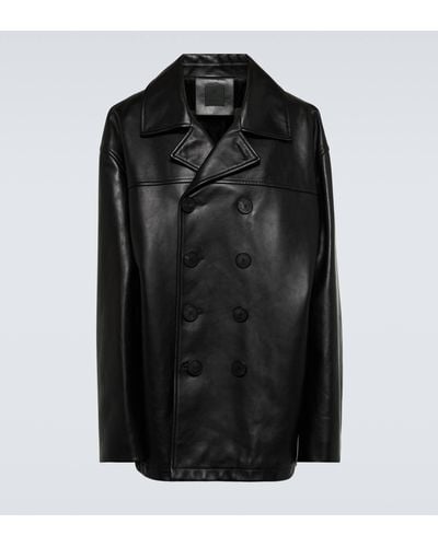 Givenchy Leather Peacoat - Black