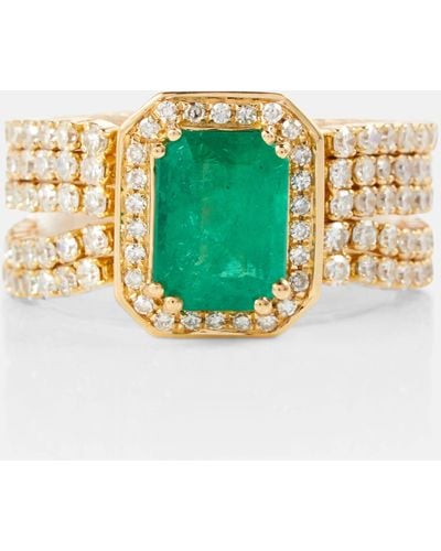 SHAY 5 Thread Illusion 18kt Gold Ring With Diamonds And Emerald - Multicolour