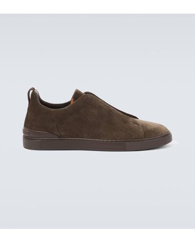 Zegna Triple Stitch Suede Sneakers - Brown