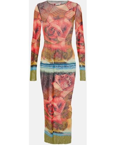 Jean Paul Gaultier Roses Mesh Long Sleeve Dress - Multicolour