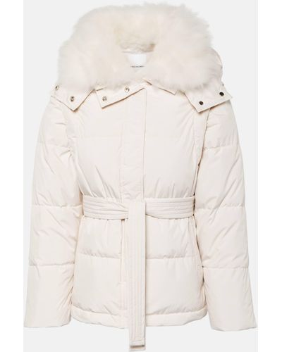 Yves Salomon Belted Shearling-trimmed Down Jacket - Natural
