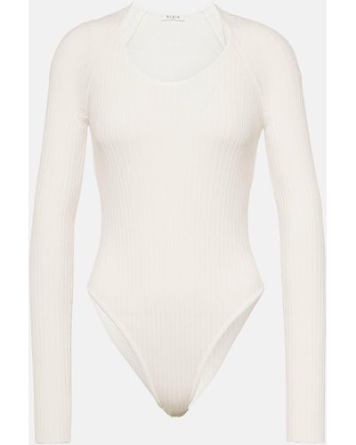 Alaïa Ribbed-knit Bodysuit - White