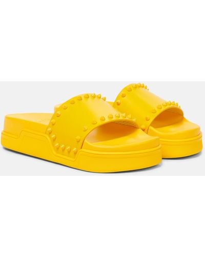 Christian Louboutin Pool Stud Embellished Slides - Yellow