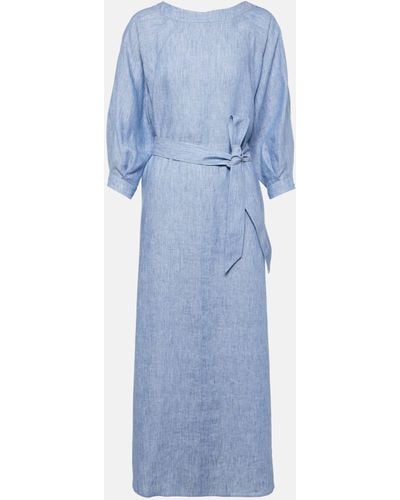 Loro Piana Mina Linen Midi Dress - Blue