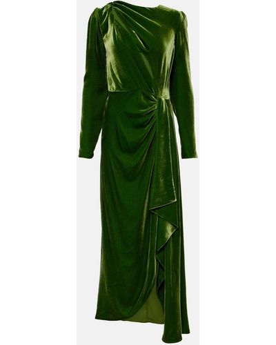 Costarellos Varisa Draped Velvet Maxi Dress - Green