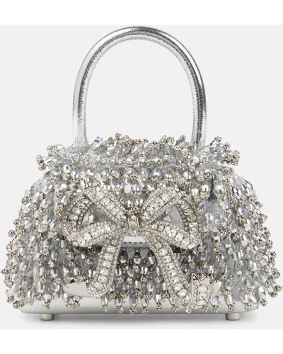 Self-Portrait The Bow Micro Embellished Tote Bag - Grey